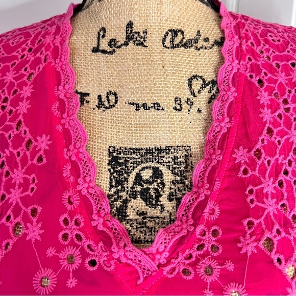 Johnny Was Pink Georgette Eyelet Embroidered Tunic Top - Picture 4 of 15